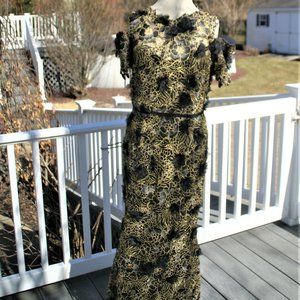 Marchesa Notte Metallic Lace Cold Shoulder Gown Size L - Gold